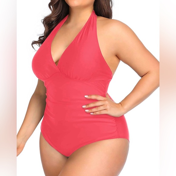 NWT Daci V Neck Halter One Piece Red Bathing Suit Size 18W - Picture 5 of 13